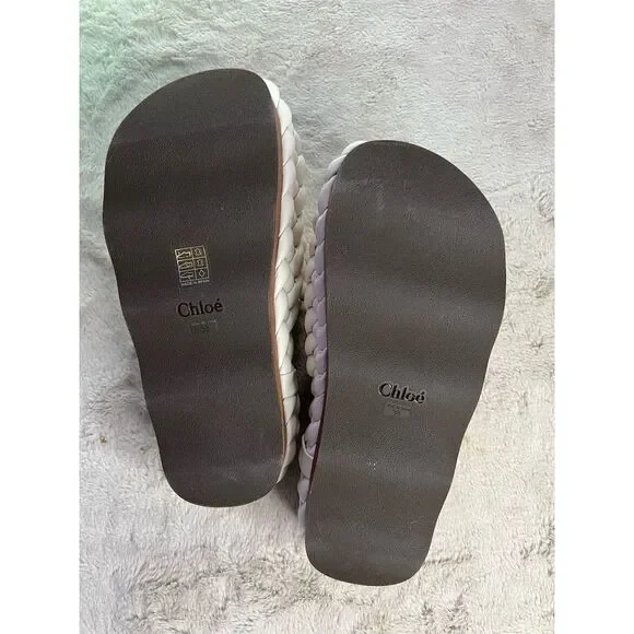 Chloé Women's Ivory Leather Slide Sandals Braided Design Casual Summer s… - Picture 4 of 13